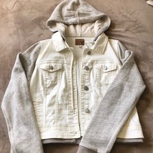 American Eagle White denim/hoodie jean jacket